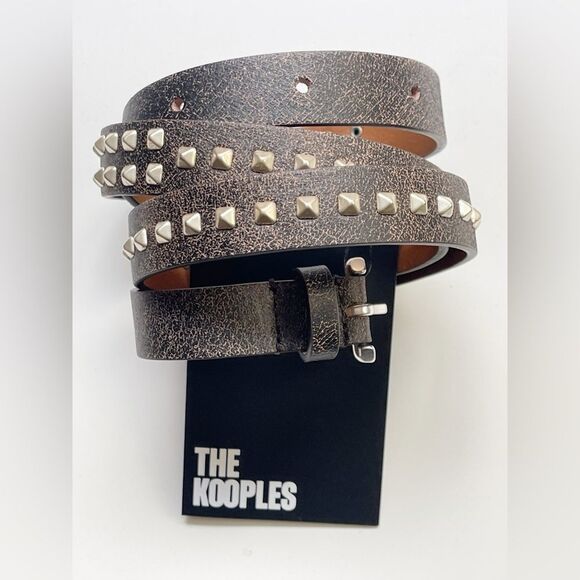 The Kooples Accessories - The Kooples Brown leather silver studded thin leather belt Punk Rock size 1 NWT